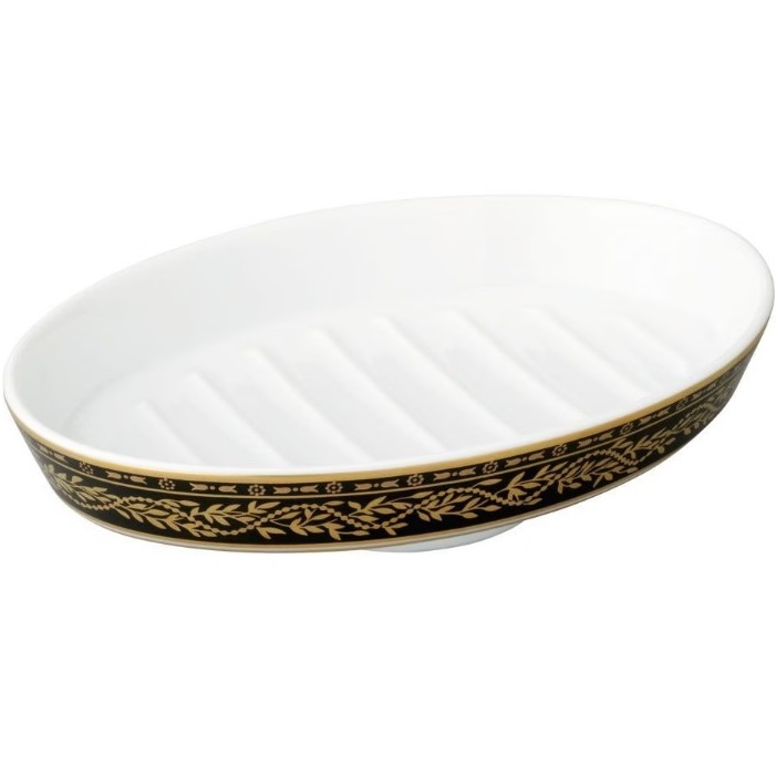 Мыльница фарфоровая настольная THG Marquise porcelaine noire A7F-A02-4607 (белый, декор: золотой, черный)