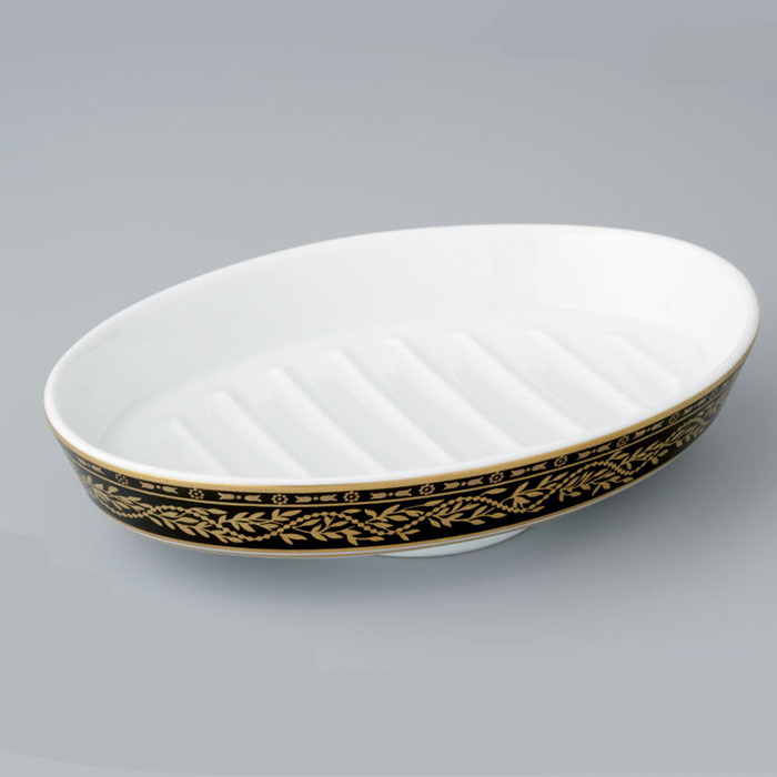 Мыльница фарфоровая настольная THG Marquise porcelaine noire A7F-A02-4607 (белый, декор: золотой, черный)