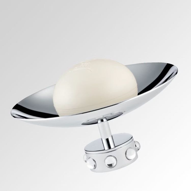 Мыльница металлическая настольная 15 см. THG Mossi A2N-A02-544GM (хром, черный хрусталь)