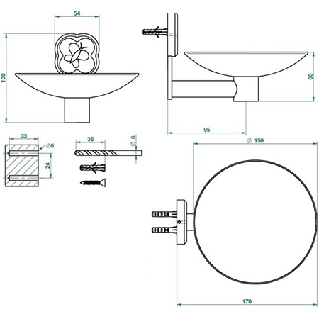 Мыльница подвесная 15x15 см. THG Capucine Mauve Decor Or A7D-F01-546GM (золотой, лиловый)
