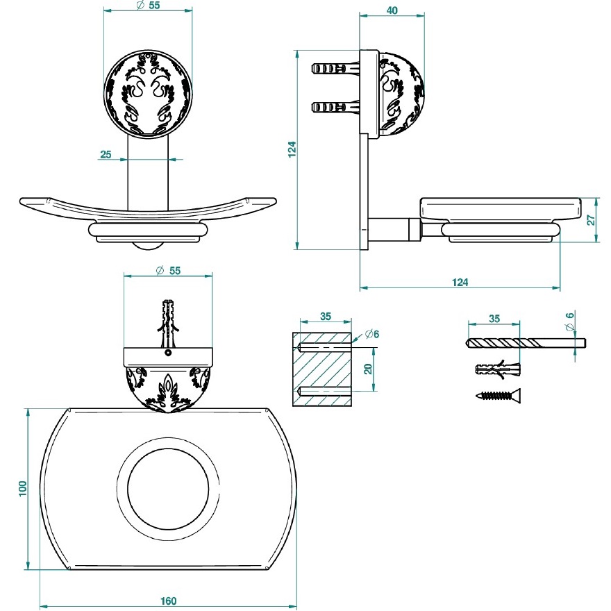 Мыльница подвесная THG Flore U5A-A02-500 (хром, хрусталь)