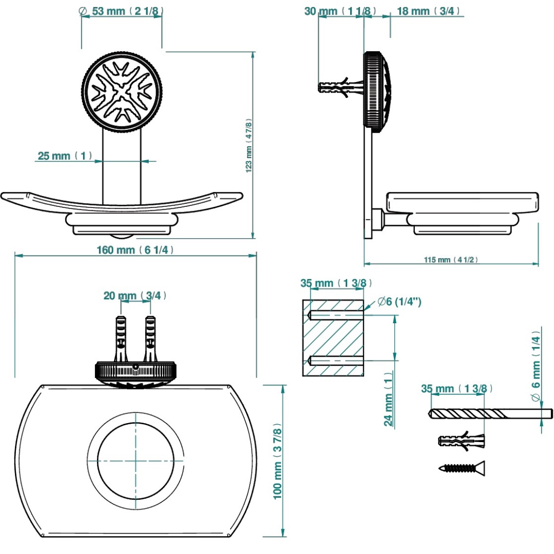 Мыльница стеклянная подвесная THG Hirondelles A4J-H66-500 (амбра, прозрачный)