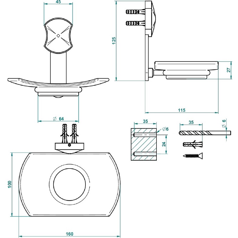 Мыльница стеклянная подвесная THG Infini white porcelain U2D-A02-500 (хром, белый)