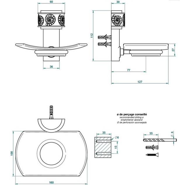 Мыльница стеклянная подвесная THG Island U5B-F30-500 (золотой, зеленый)