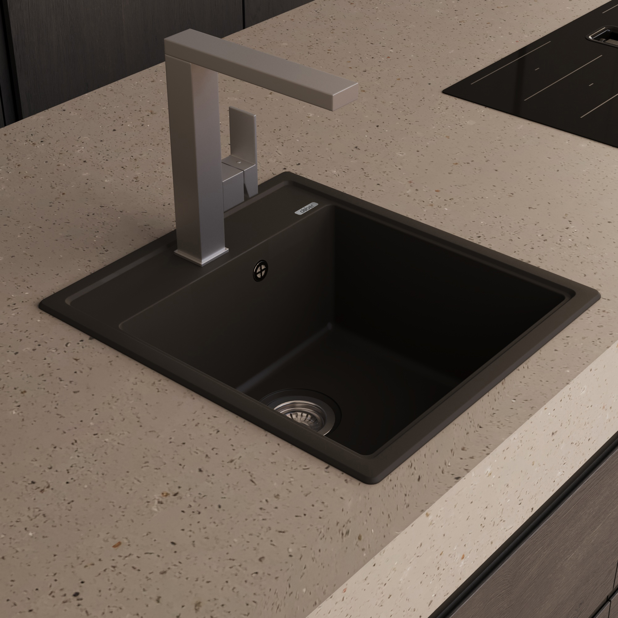 Мойка кухонная Abber Quarz AQ2901B 51х46 (черный), слив-перелив