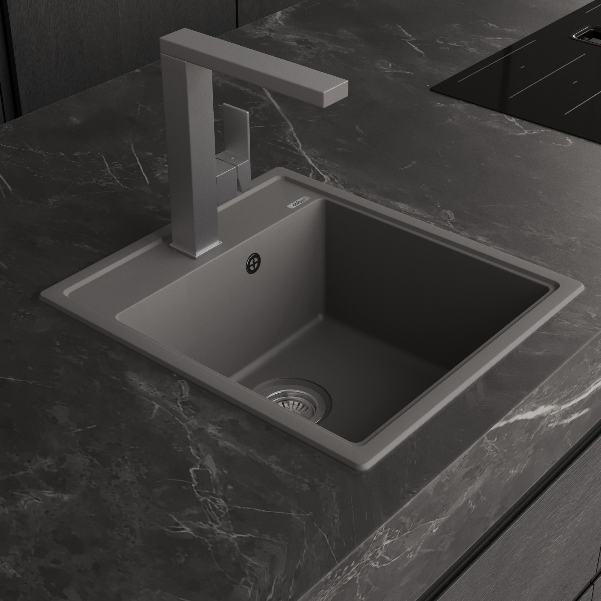 Мойка кухонная Abber Quarz AQ2901G 51х46 (серый), слив-перелив