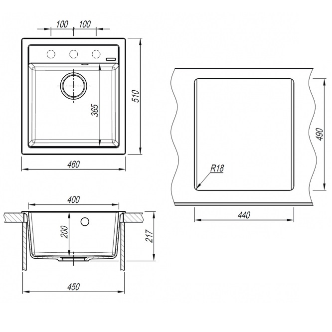 Мойка кухонная Abber Quarz AQ2901W 51х46 (белый), слив-перелив