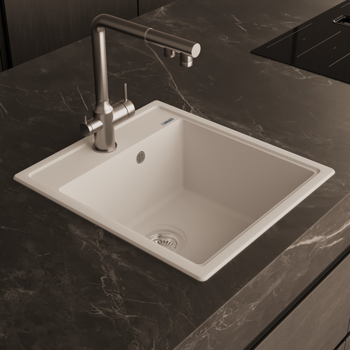 Мойка кухонная Abber Quarz AQ2901W 51х46 (белый), слив-перелив