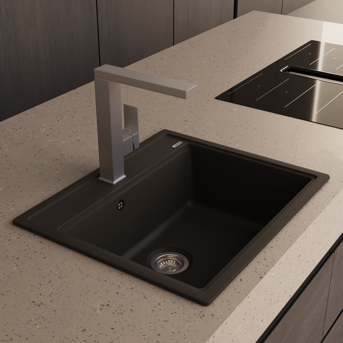 Мойка кухонная Abber Quarz AQ2902B 60х51 (черный), слив-перелив