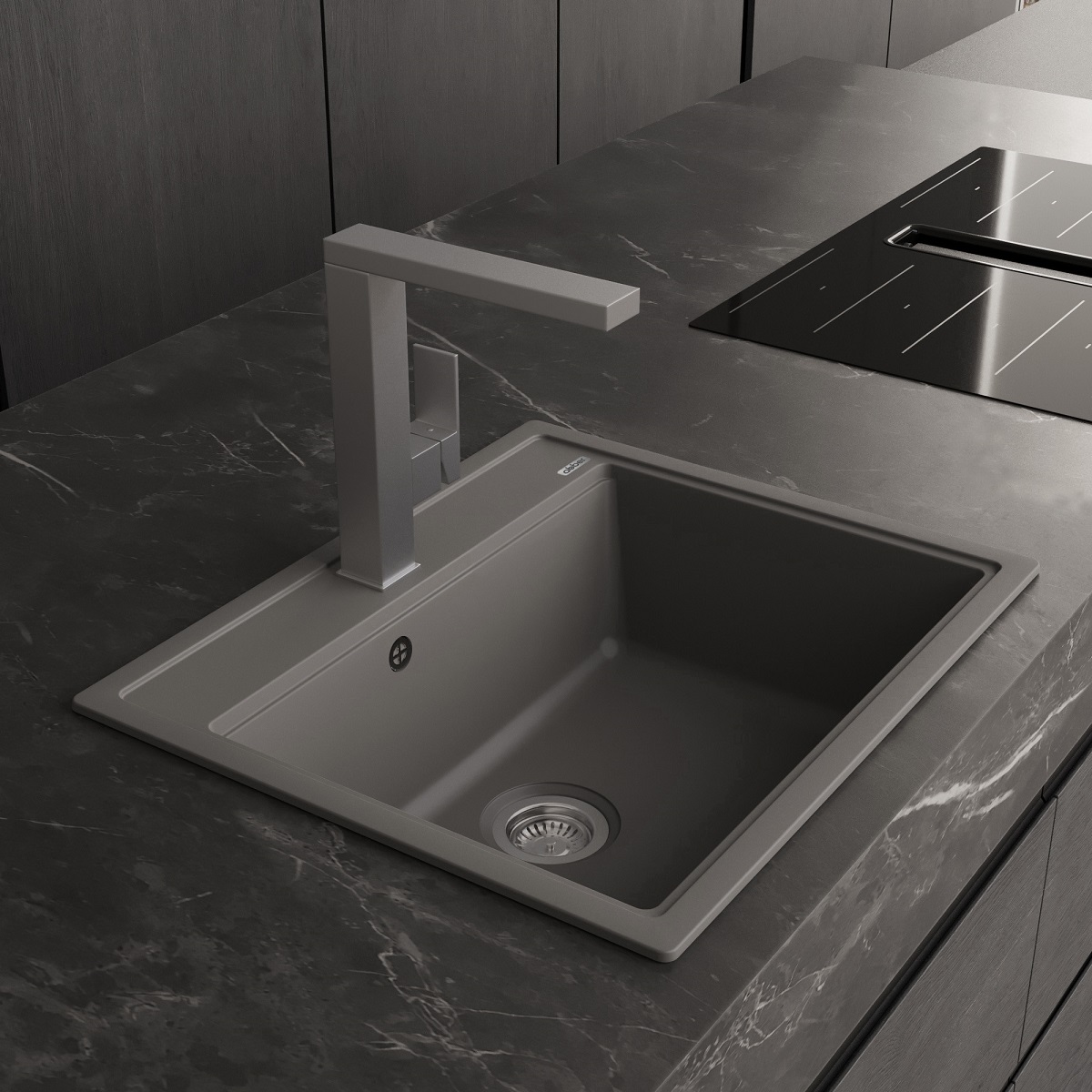 Мойка кухонная Abber Quarz AQ2902G 60х51 (серый), слив-перелив