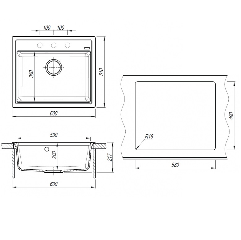 Мойка кухонная Abber Quarz AQ2902S 60х51 (песочный), слив-перелив