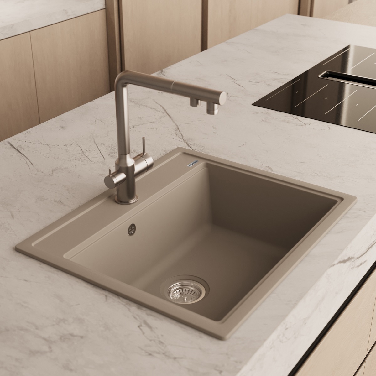 Мойка кухонная Abber Quarz AQ2902S 60х51 (песочный), слив-перелив