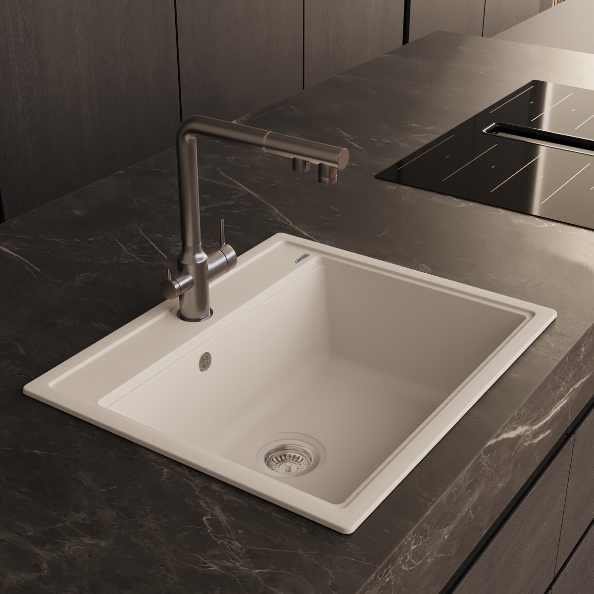 Мойка кухонная Abber Quarz AQ2902W 60х51 (белый), слив-перелив