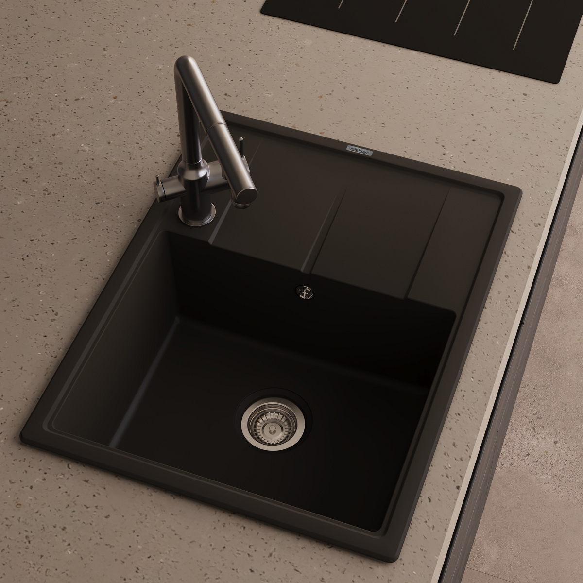 Мойка кухонная Abber Quarz AQ2903B 65х51 (черный), слив-перелив