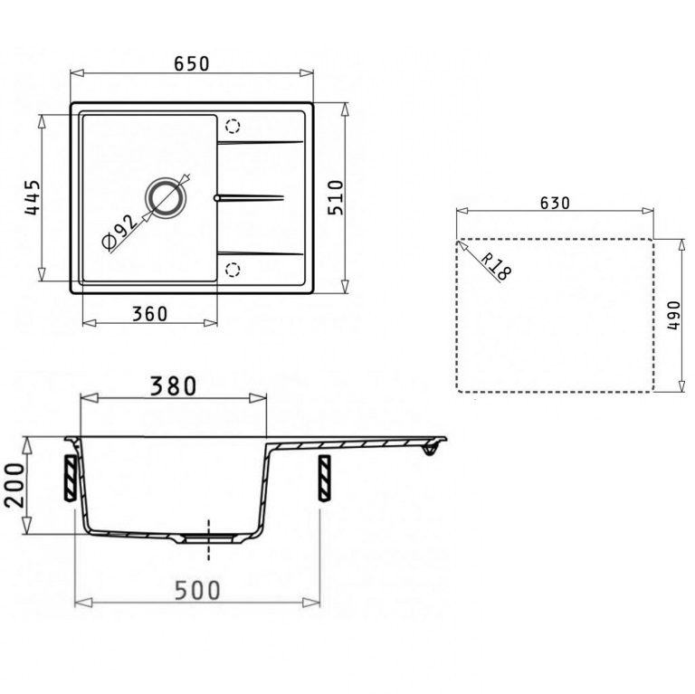 Мойка кухонная Abber Quarz AQ2903G 65х51 (серый), слив-перелив