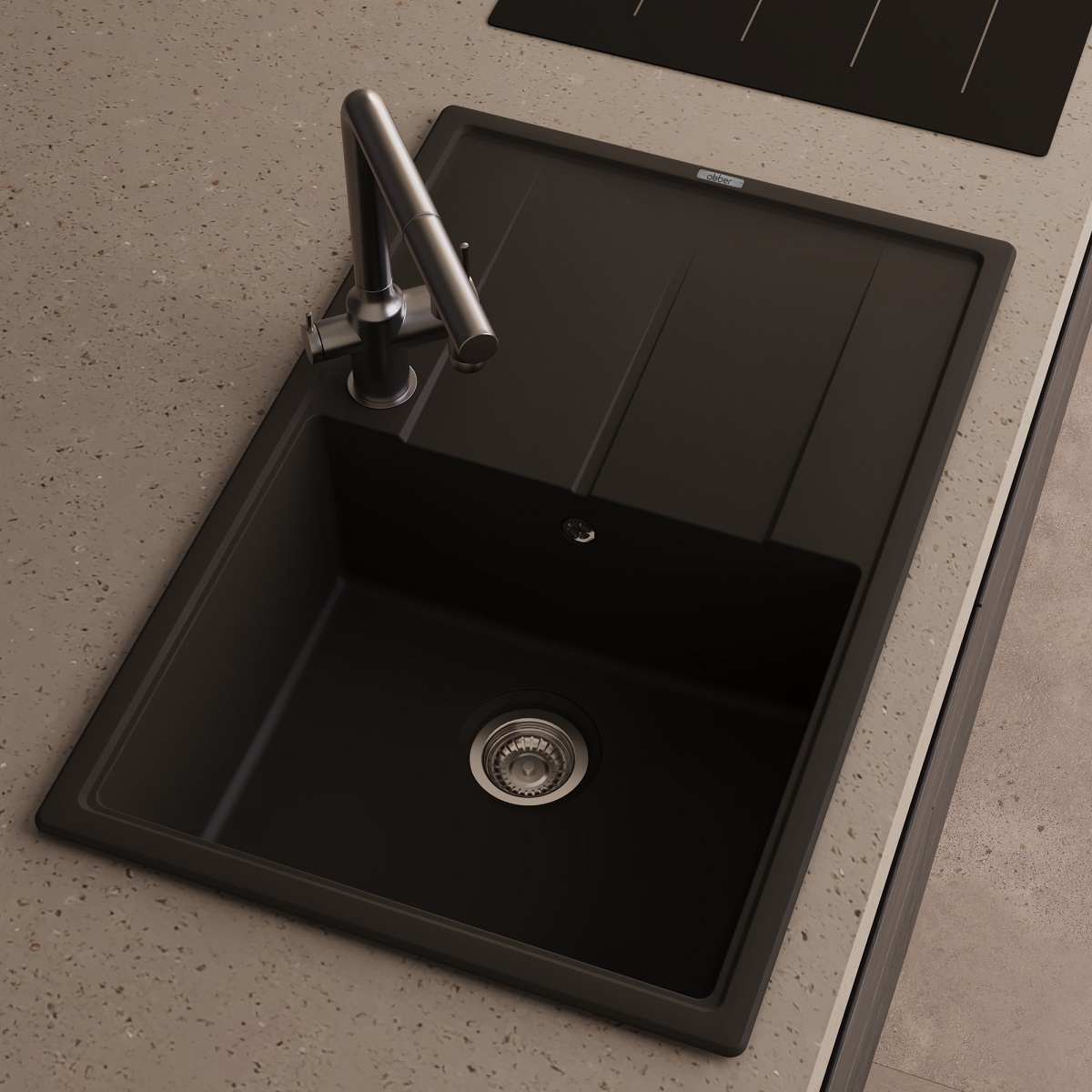 Мойка кухонная Abber Quarz AQ2904B 78х51 (черный), слив-перелив