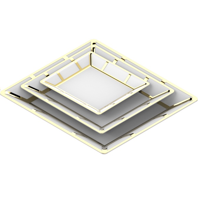 Набор из 3 фарфоровых подносов THG Ithaque decor or A7A-A02-4626 (белый, золотой)