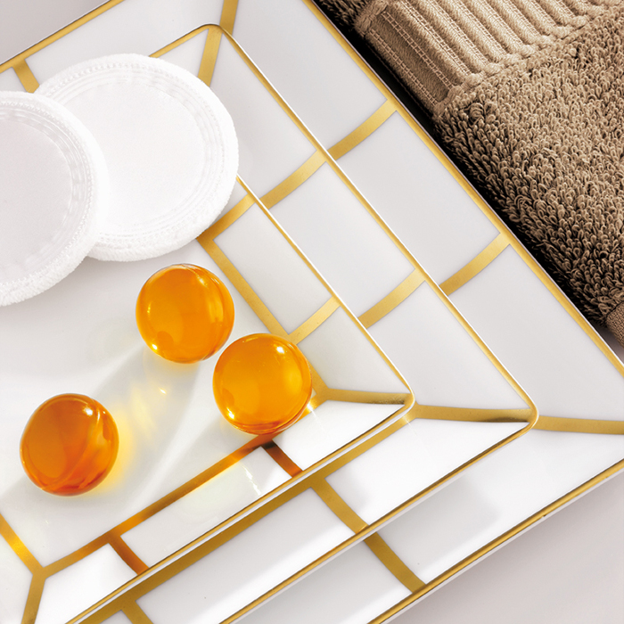 Набор из 3 фарфоровых подносов THG Ithaque decor or A7A-A02-4626 (белый, золотой)