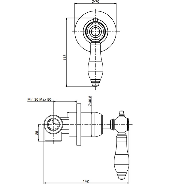Переключатель потоков, на 2 выхода F5423/2CBCR (хром)