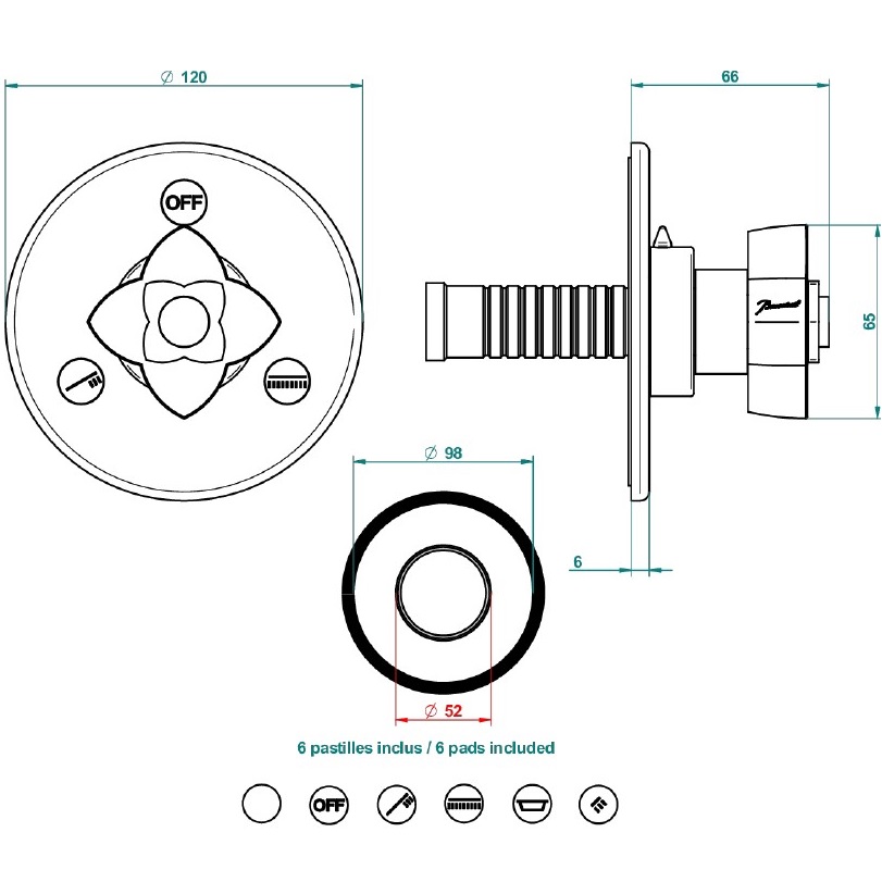 Переключатель потоков скрытого монтажа THG Panthere Cristal clair U6A-A02-48M2SB (хром), на 2 источника