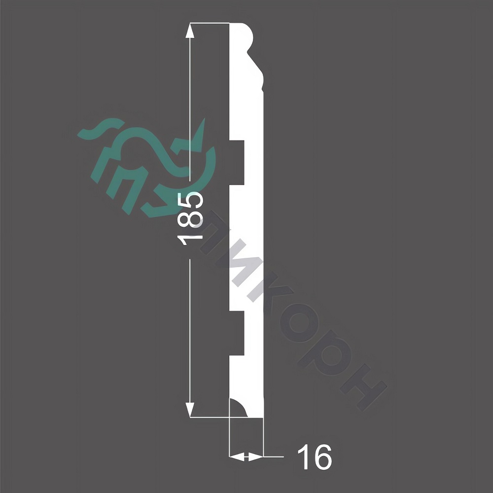 Плинтус Ликорн К-19 (белый) 18.5x205, напольный, крашенный, МДФ, с кабель-каналом, фигурный, высокий