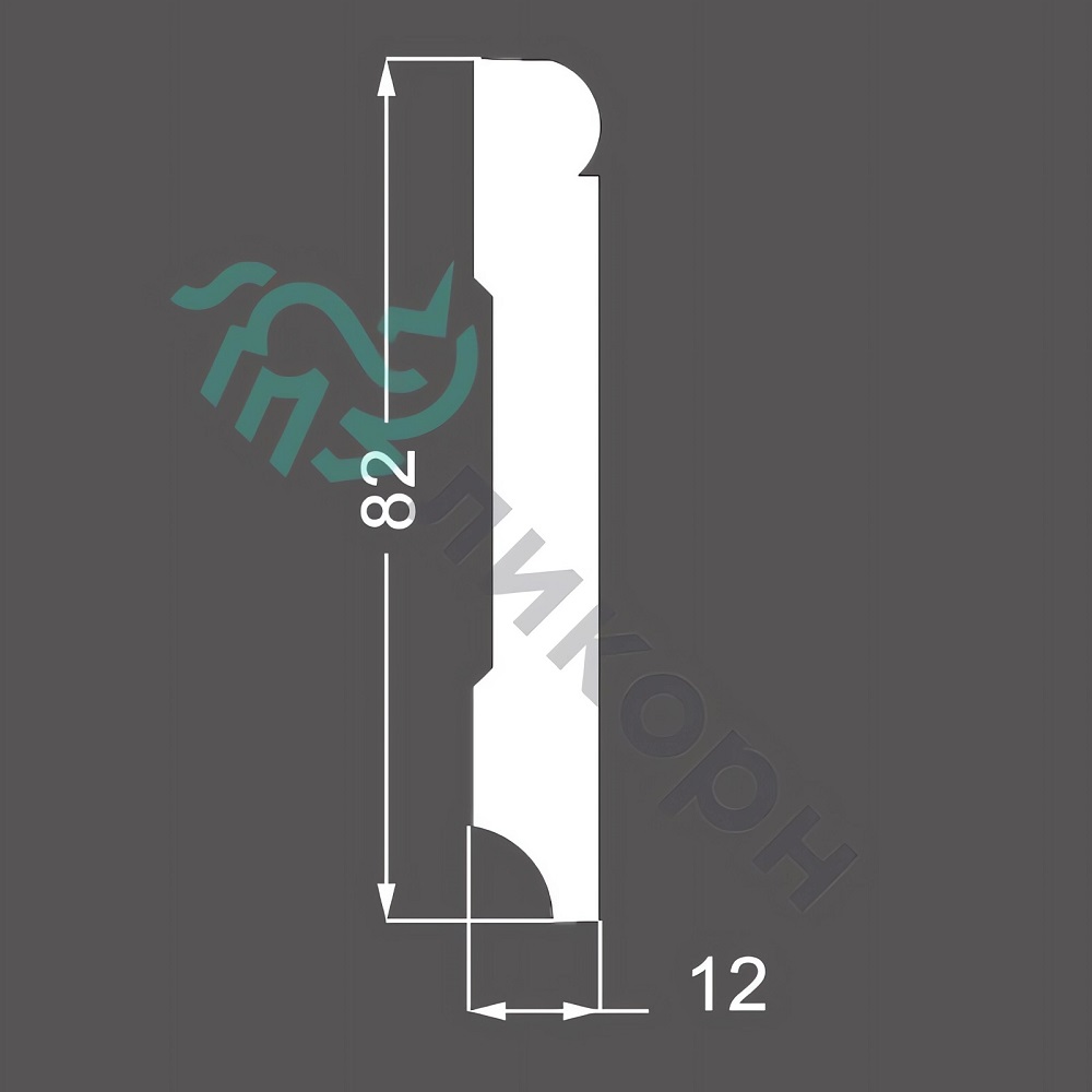 Плинтус Ликорн К-22 (белый) 8.2x205, напольный, крашенный, МДФ, с кабель-каналом, фигурный