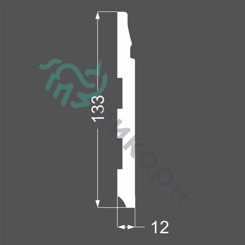 Плинтус Ликорн К-23 (белый) 13.3x205, напольный, крашенный, МДФ, с кабель-каналом, фигурный