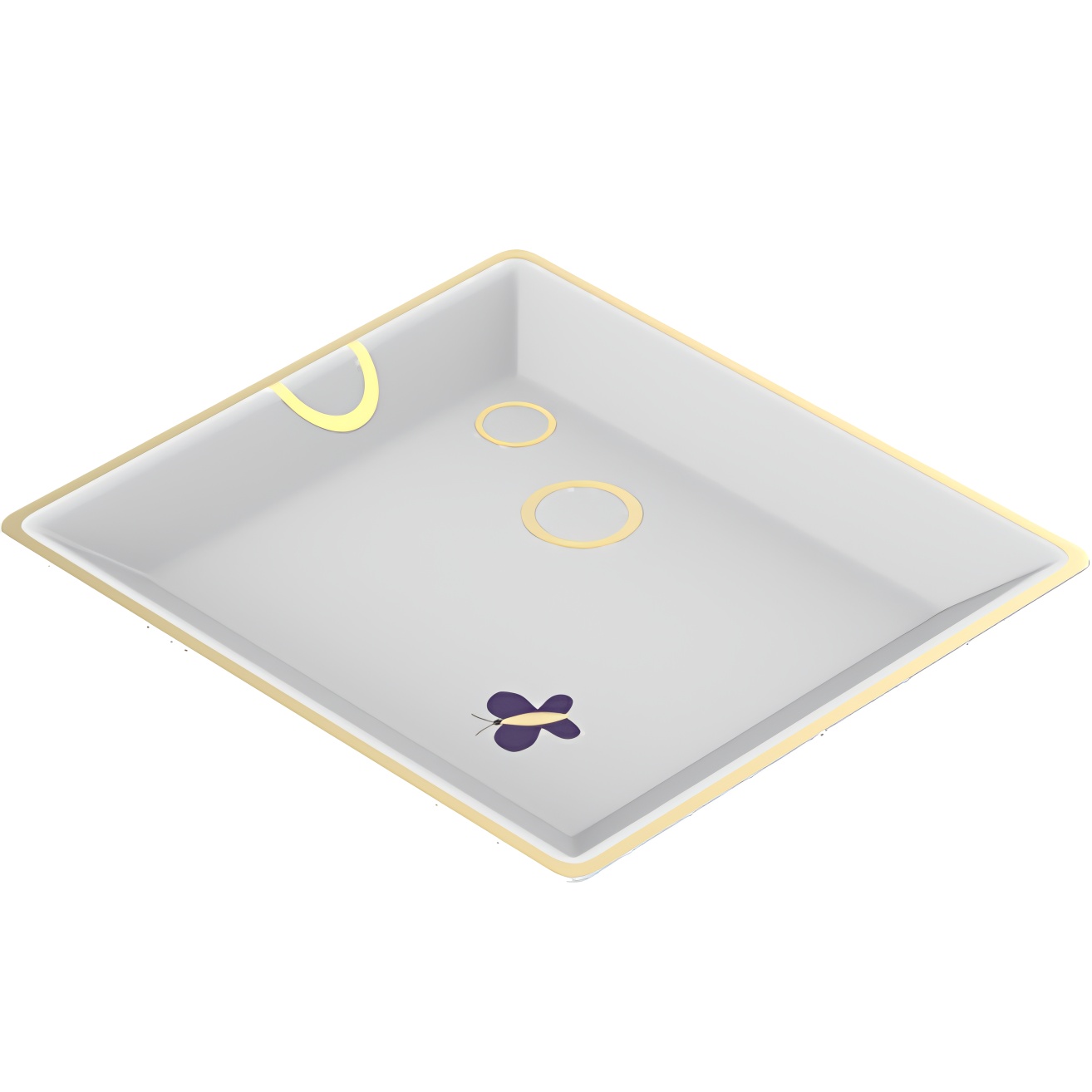 Поднос фарфоровый настольный 17.1х15.4 см. THG Capucine Mauve Decor Or A7D-A02-4613 (золотой, лиловый, белый)
