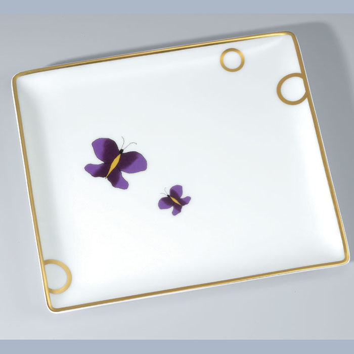 Поднос фарфоровый настольный 17.1х15.4 см. THG Capucine Mauve Decor Or A7D-A02-4613 (золотой, лиловый, белый)