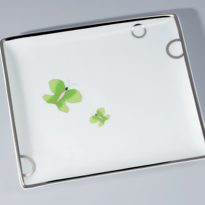 Поднос фарфоровый настольный 22х19.8 см. THG Capucine Vert Decor Platine A7E-A02-4614 (платина, зеленый, белый)