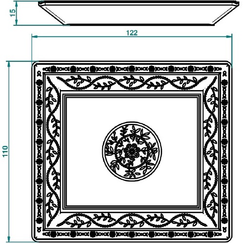 Поднос фарфоровый THG Marquise Porcelaine Noire 12.2x11 см. A7F-A02-4612 (белый, декор: черный, золотой)