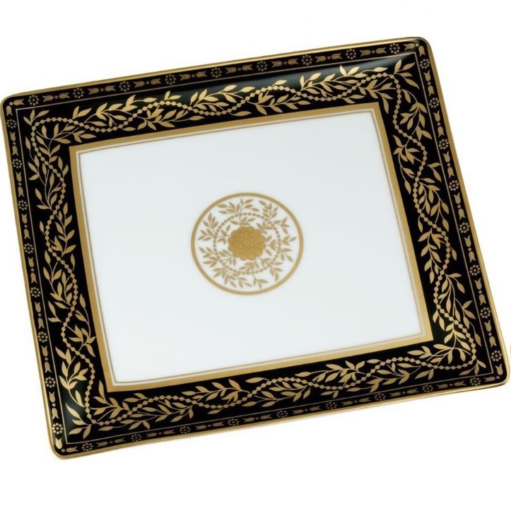 Поднос фарфоровый THG Marquise Porcelaine Noire 12.2x11 см. A7F-A02-4612 (белый, декор: черный, золотой)