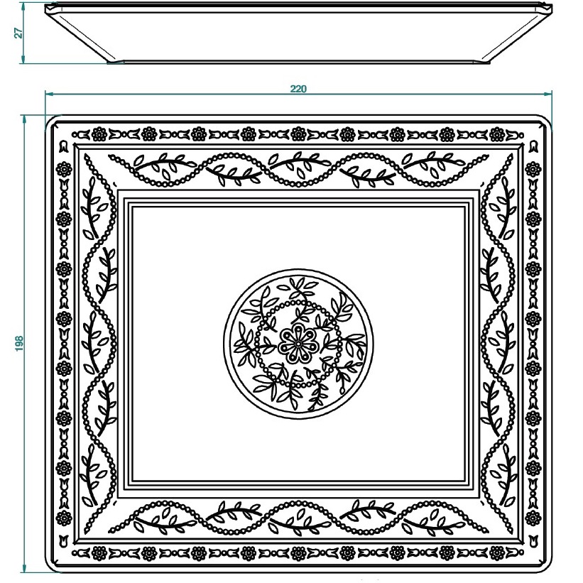 Поднос фарфоровый THG Marquise Porcelaine Noire 22x19.8 см. A7F-A02-4614 (белый, декор: черный, золотой)