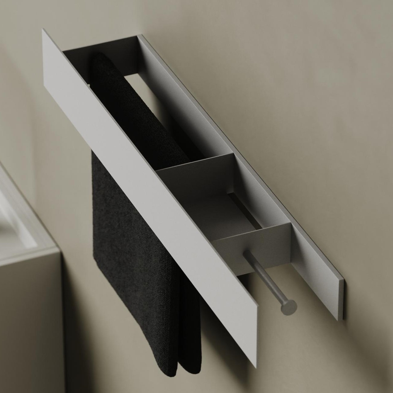 Полка для хранения с бумагодержателем и штангой для полотенца Tezza Tre 50 см (белый), бумага справа