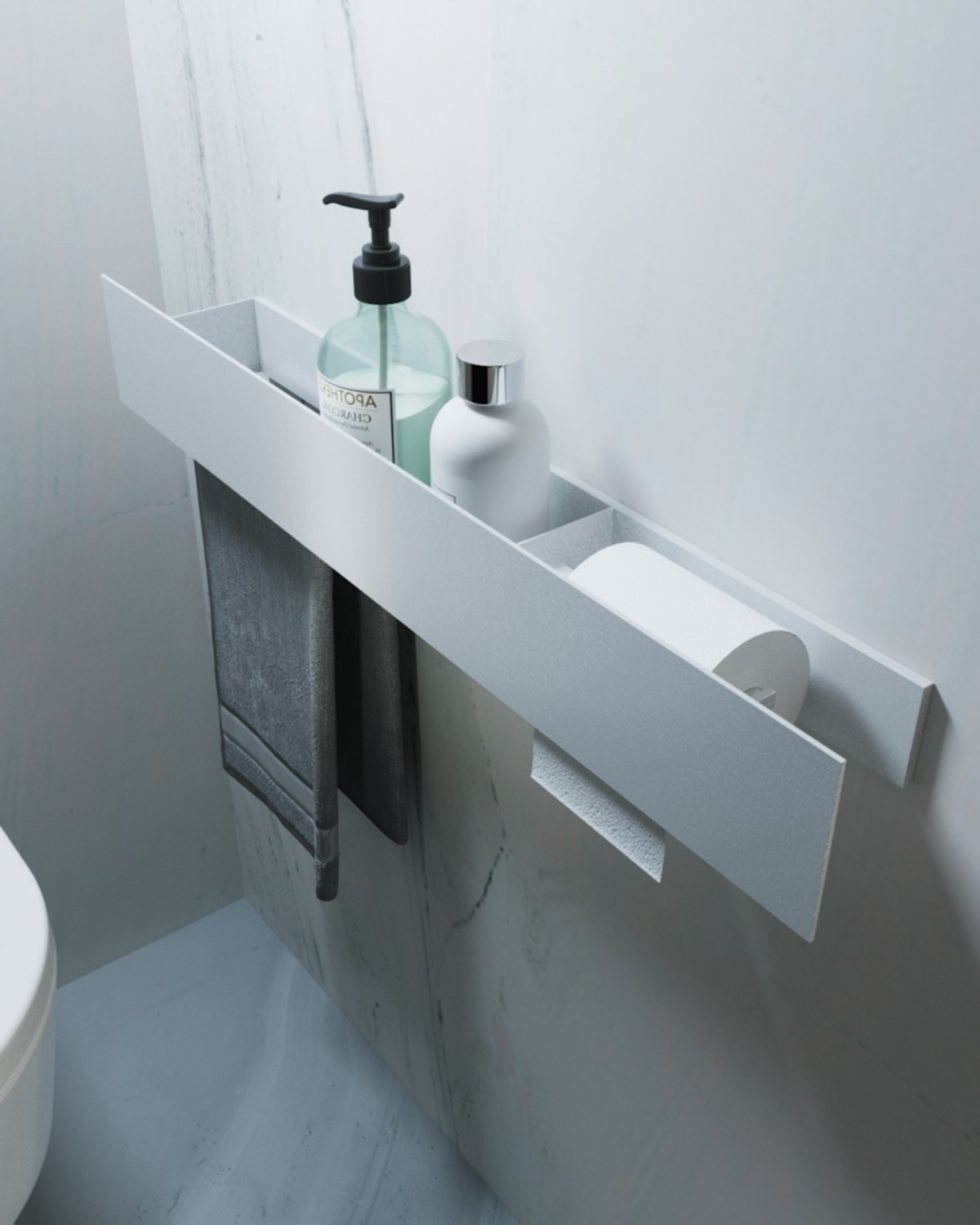 Полка для хранения с бумагодержателем и штангой для полотенца Tezza Tre 50 см (белый), бумага справа