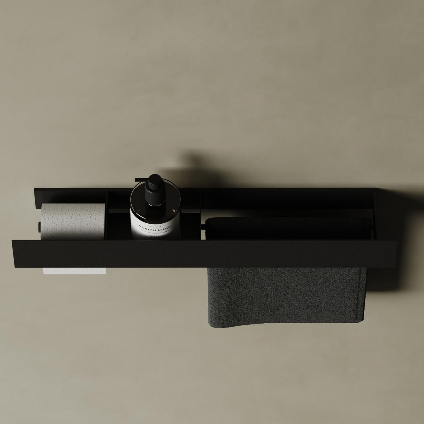 Полка для хранения с бумагодержателем и штангой для полотенца Tezza Tre 50 см (черный), бумага слева