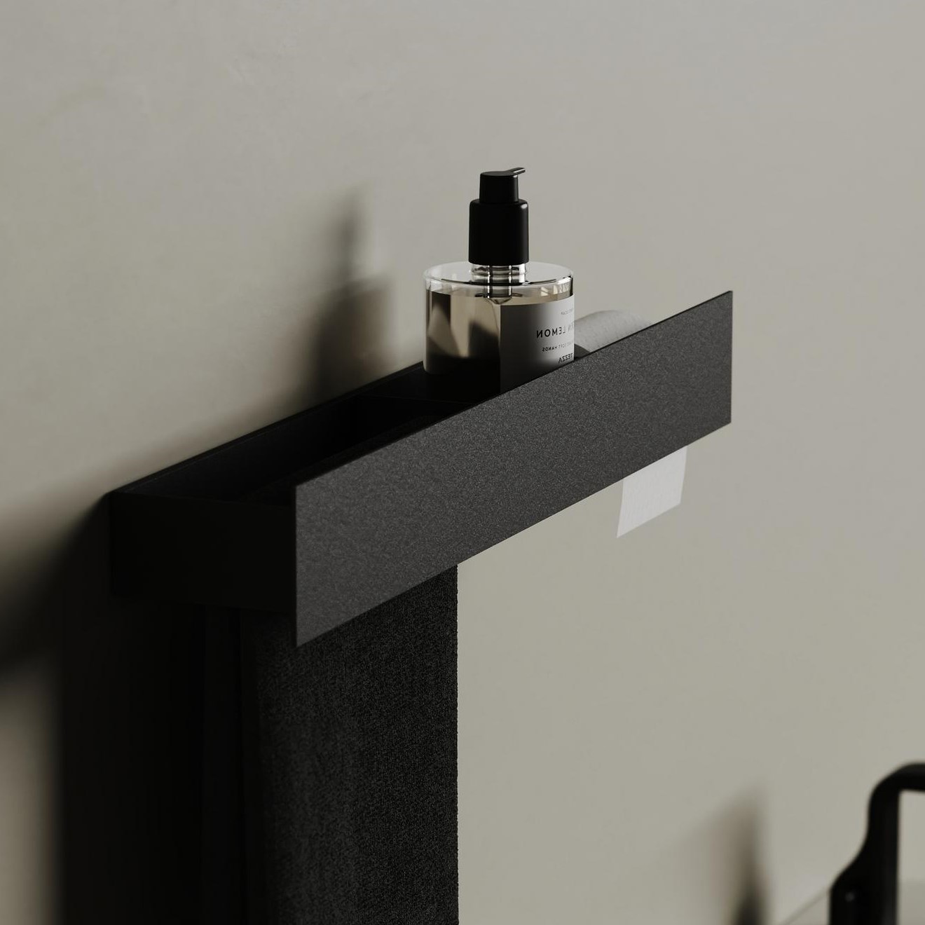 Полка для хранения с бумагодержателем и штангой для полотенца Tezza Tre 50 см (черный), бумага справа