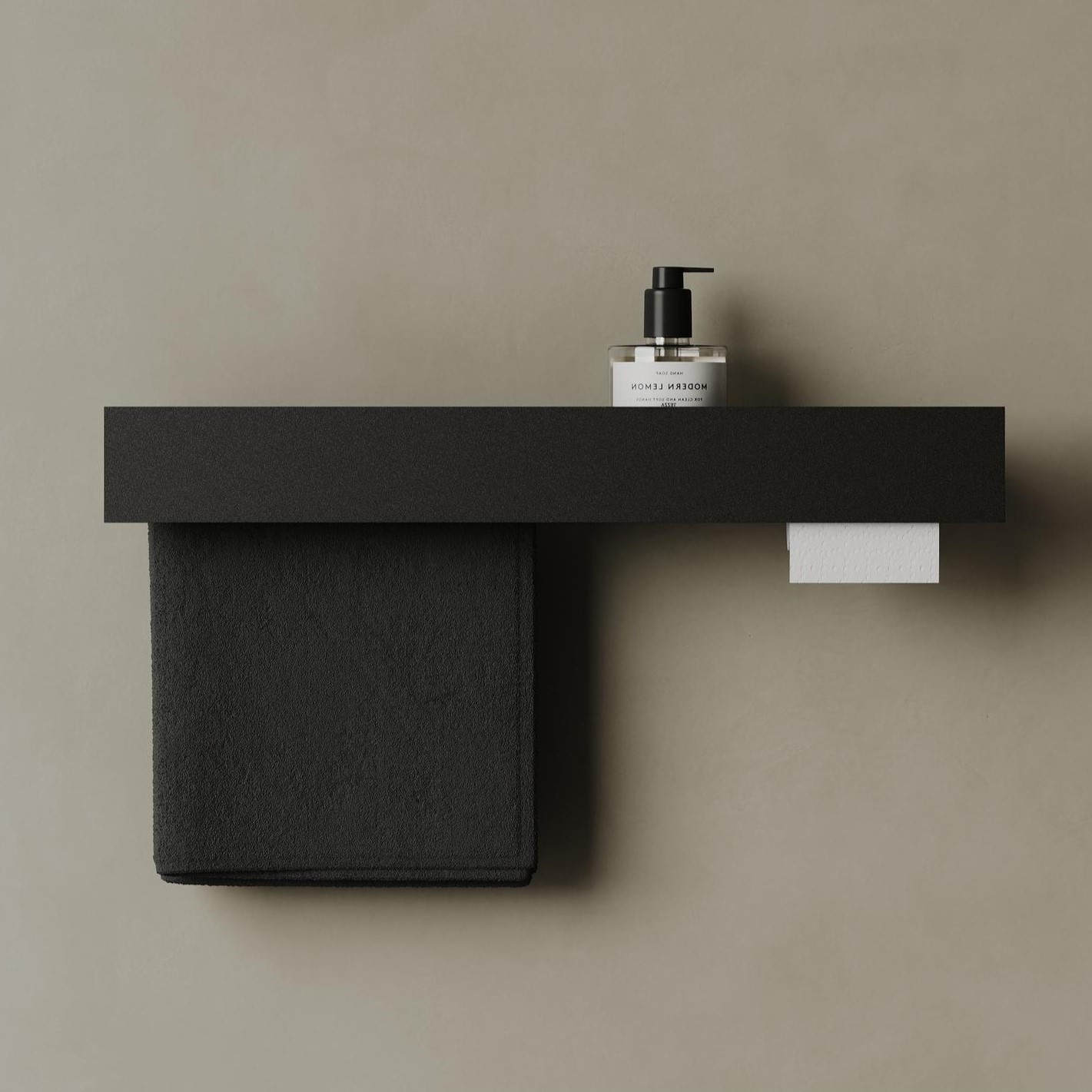 Полка для хранения с бумагодержателем и штангой для полотенца Tezza Tre 50 см (черный), бумага справа