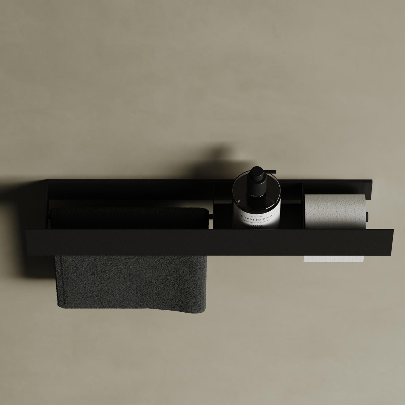 Полка для хранения с бумагодержателем и штангой для полотенца Tezza Tre 50 см (черный), бумага справа