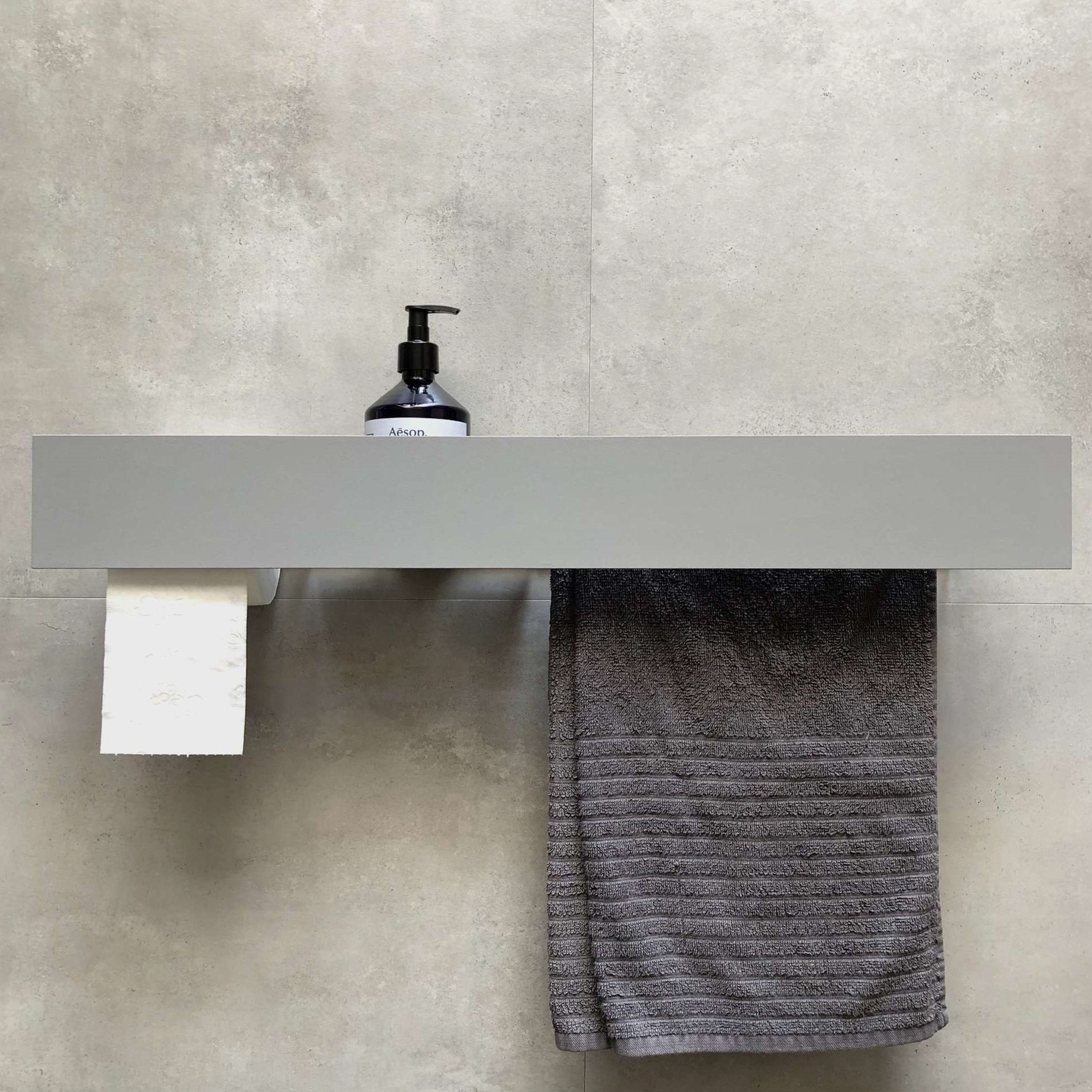 Полка для хранения с бумагодержателем и штангой для полотенца Tezza Tre 50 см (серый), бумага слева