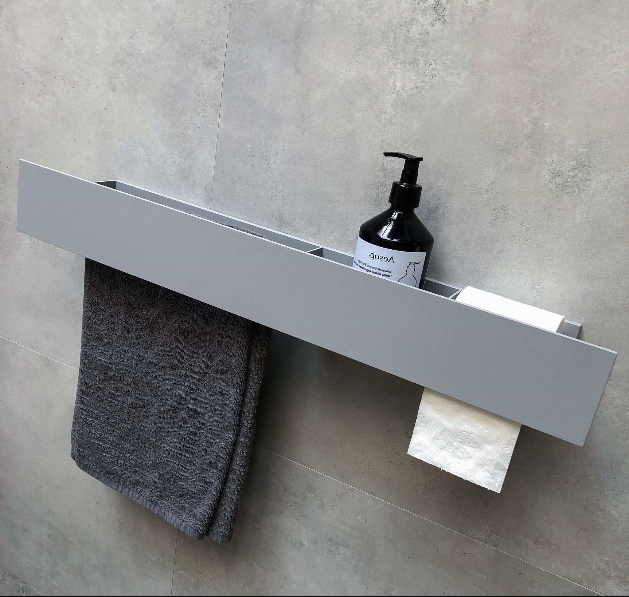 Полка для хранения с бумагодержателем и штангой для полотенца Tezza Tre 50 см (серый), бумага справа