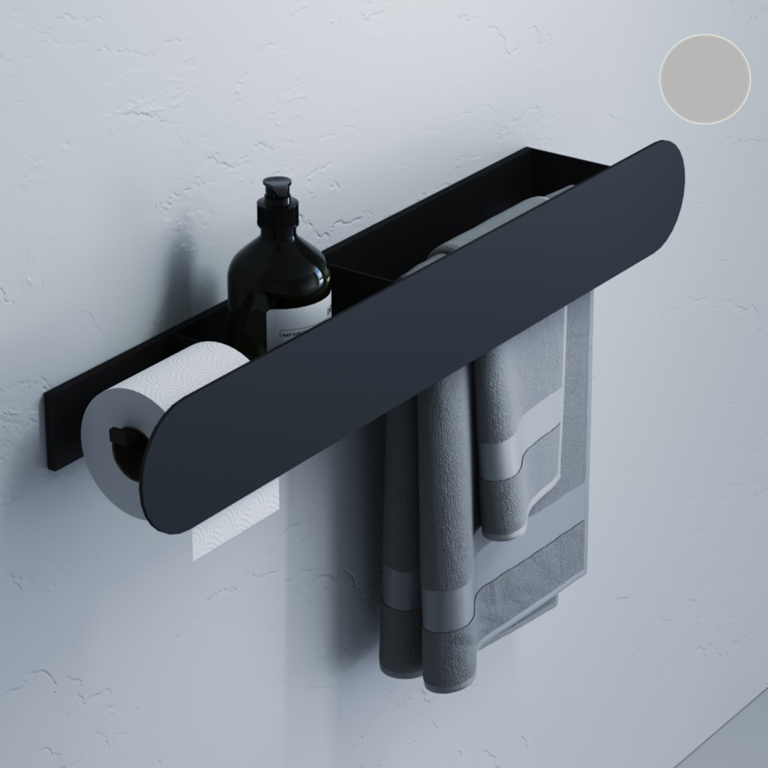 Полка для хранения с бумагодержателем и штангой для полотенца Tezza Tre Disco 70 см (серый), бумагодержатель слева