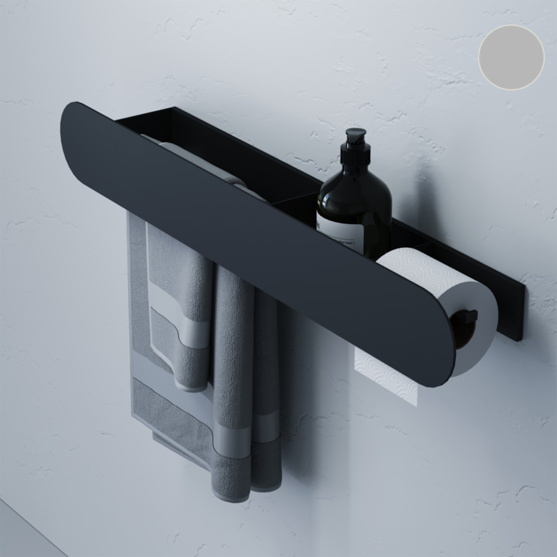 Полка для хранения с бумагодержателем и штангой для полотенца Tezza Tre Disco 70 см (серый), бумагодержатель справа