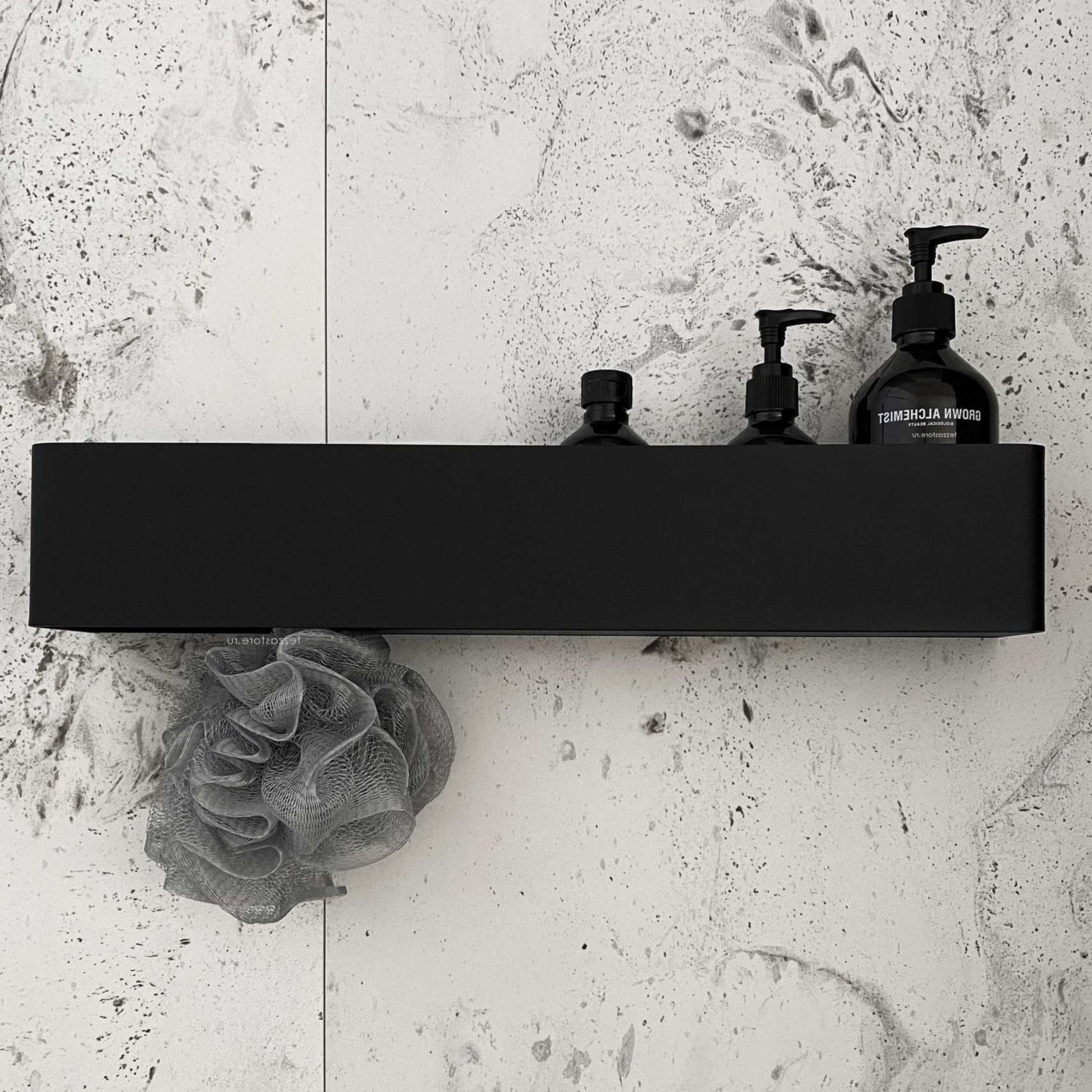 Полка для хранения с крючками Tezza Lava Flex 50 см (черный), крючки слева