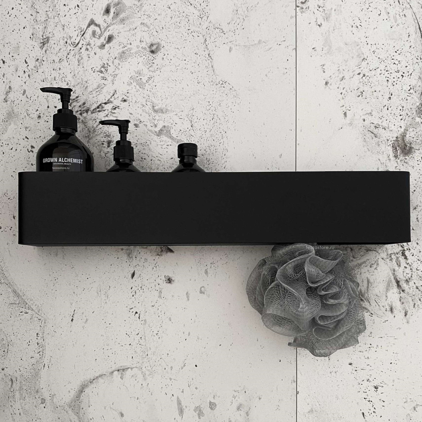 Полка для хранения с крючками Tezza Lava Flex 80 см (черный), крючки справа