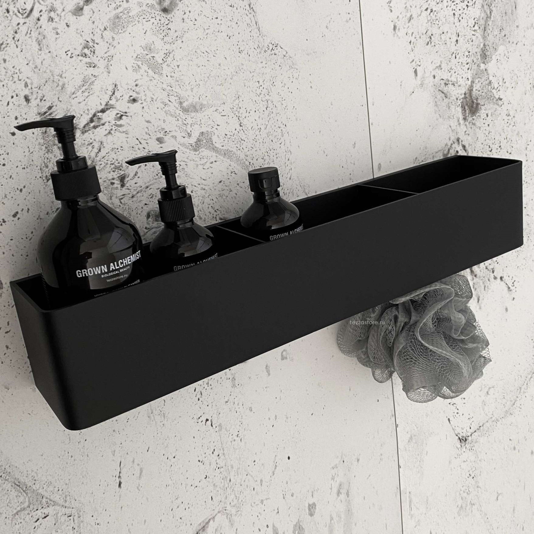 Полка для хранения с крючками Tezza Lava Flex 90 см (белый), крючки справа