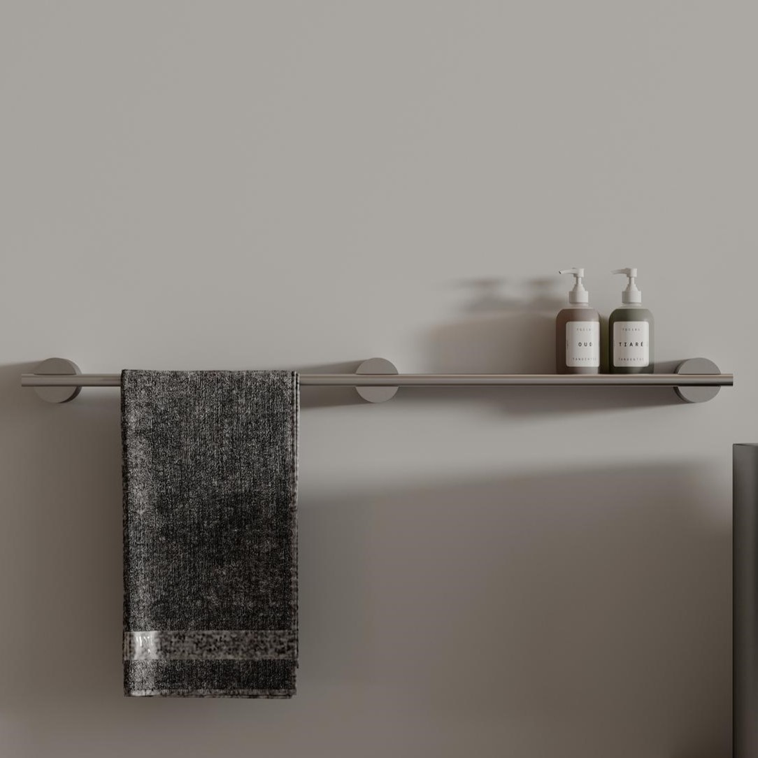 Полка для хранения Tezza Due Art 70 см (нерж. сатинированная сталь) с полотенцедержателем слева