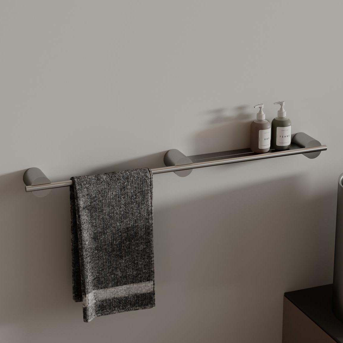 Полка для хранения Tezza Due Art 70 см (серый) с полотенцедержателем слева