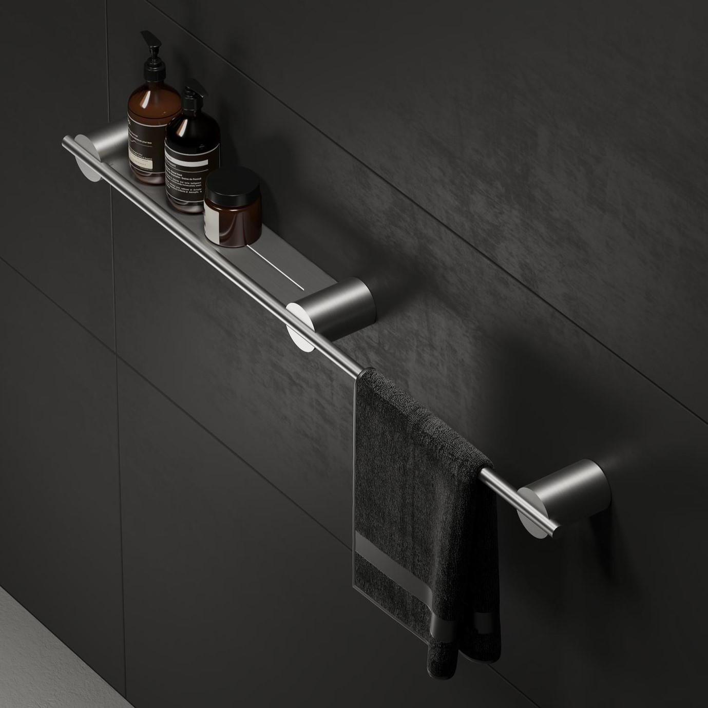 Полка для хранения Tezza Due Art 80 см (нерж. сатинированная сталь) с полотенцедержателем справа