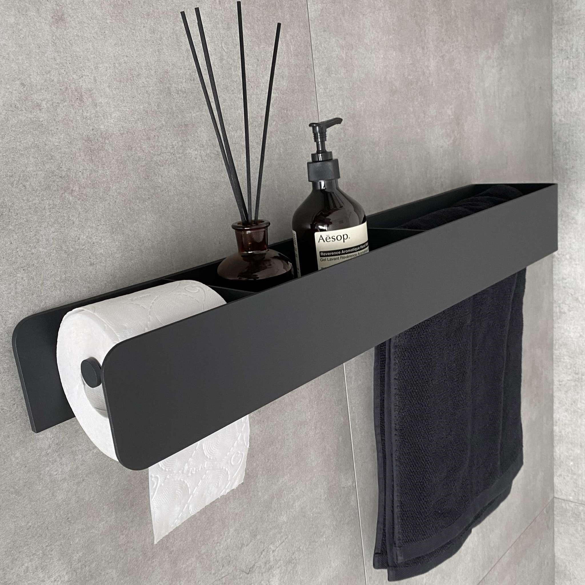 Полка с бумагодержателем и штангой для полотенца Tezza Tre Flex 70 см (белый), левый